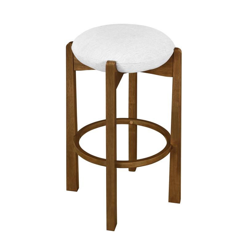 Christopher Knight Home - Tara Rubberwood Upholstered Barstools in Walnut and Ivory Fabric