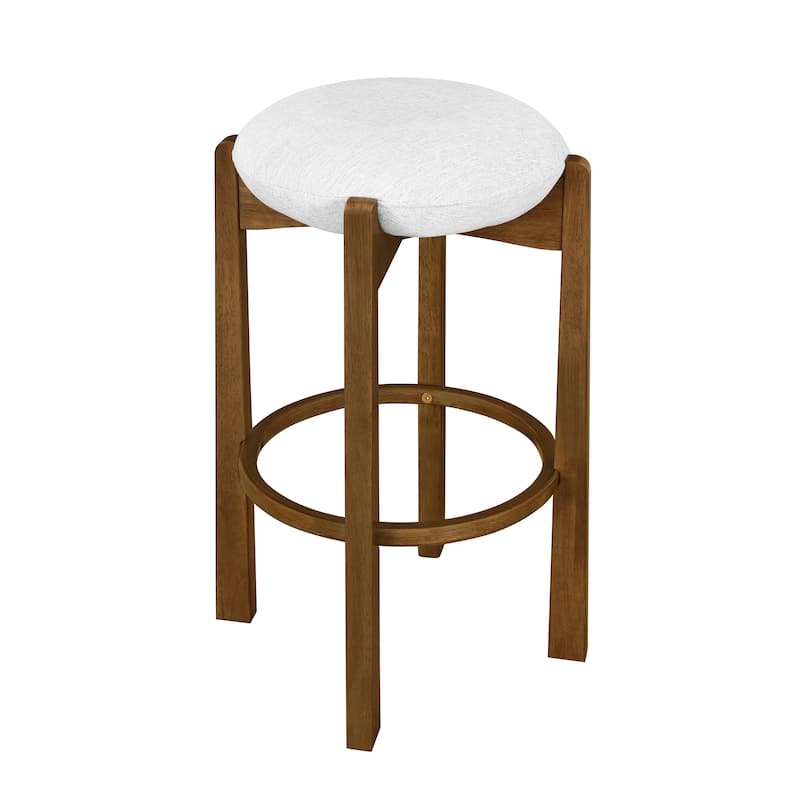 Roomfitters Tara Indoor Rubberwood Barstools with Ivory Upholstery, Dark Walnut Finish
