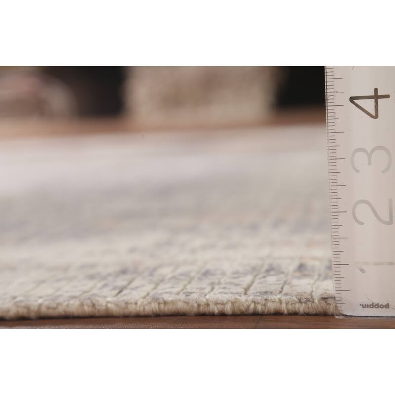 Beige Striped Modern Indian Area Rug Handmade Wool Carpet - 6'6"x 9'1"