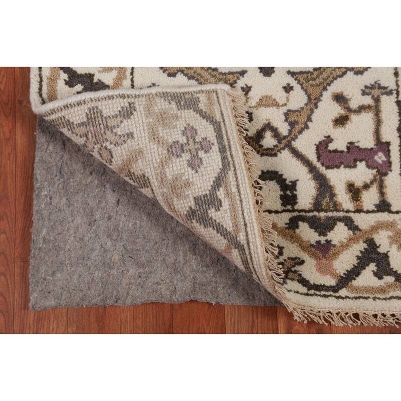 All-Over Ivory Oushak Oriental Runner Rug Handmade Wool Carpet - 2'6" x 7'11"