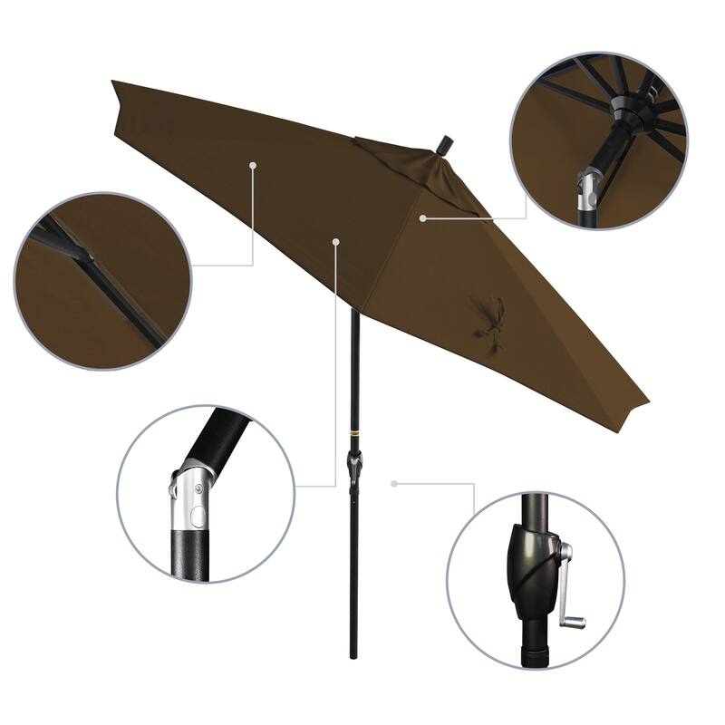 California Umbrella 9' Rd. Aluminum Patio Umbrella, Crank Lift with Push Button Tilt, Black Finish, Pacifica Fabric