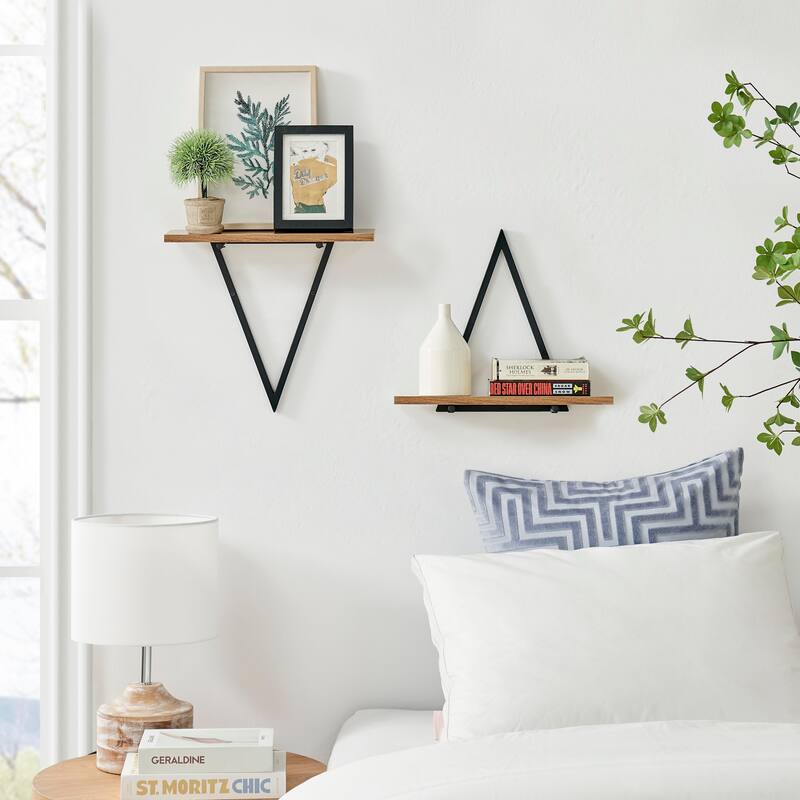 Danya B. Contemporary Decorative Triangle Accent Wall Shelf Set of 2 - Reversible Configuration