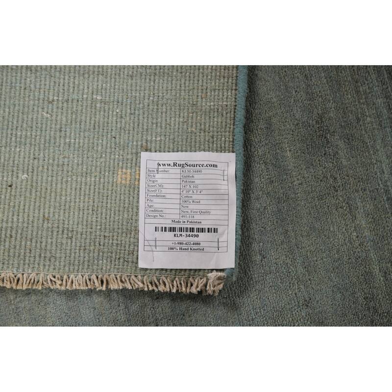 Blue Modern Gabbeh Oriental Foyer Rug Hand-Knotted Wool Carpet - 3'4"x 4'10"