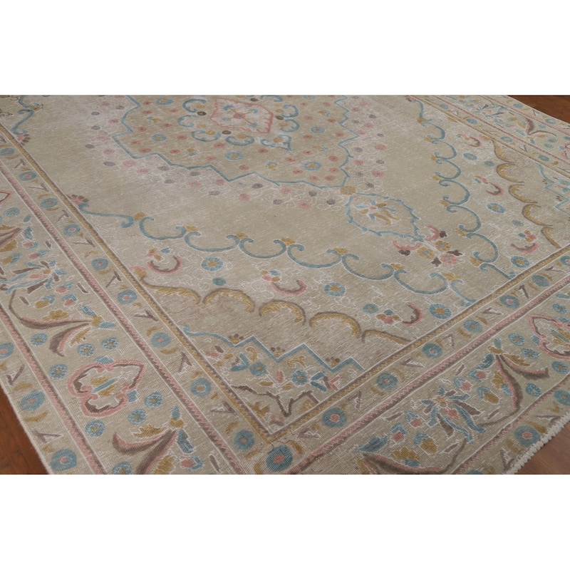 Distressed Tabriz Persian Area Rug Handmade Bedroom Wool Carpet - 9'4"x 12'5"