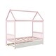 preview thumbnail 10 of 10, Pink Twin Size Solid Wood House Bed Frame with Trundle and Roof for Kids, Boys and Girls