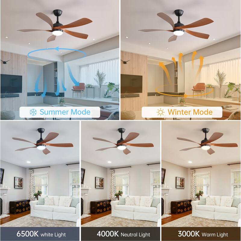 45/52 Inch Ceiling Fan with Remote & Lights Quiet DC Motor 5 Blade High CFM Modern Fan