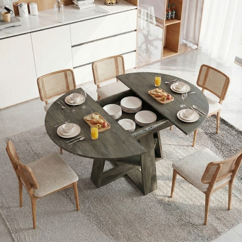 43.3"-59" Extendable Round Dining Table with Storage Shelf