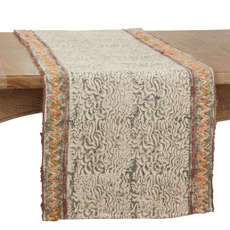 Cotton Table Runner With Block Print Embroidered Design