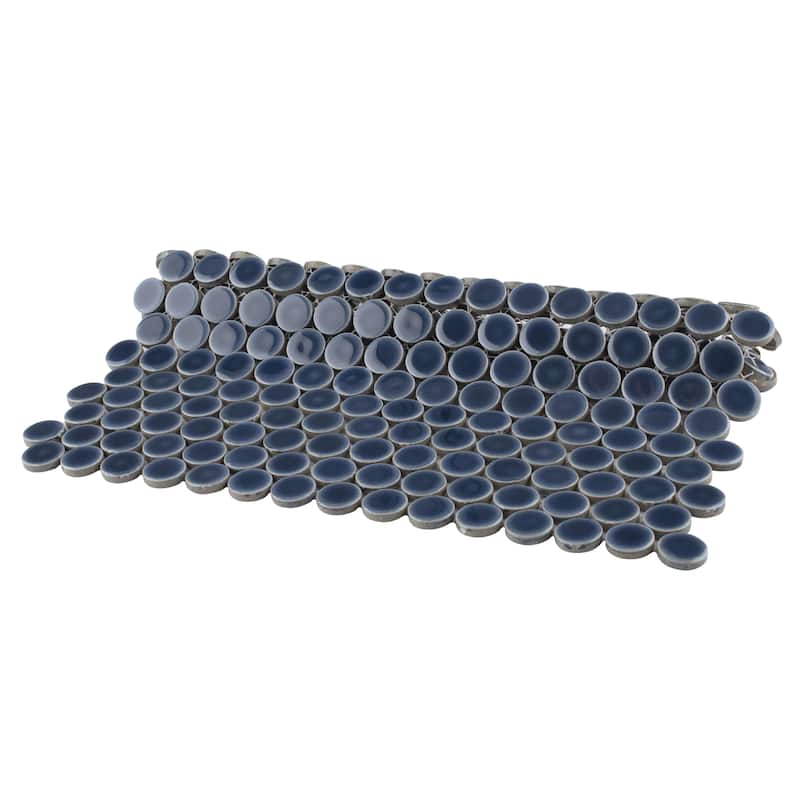 Merola Tile Hudson Penny Round Denim Blue 11-7/8" x 12-5/8" Porcelain Floor and Wall Tile