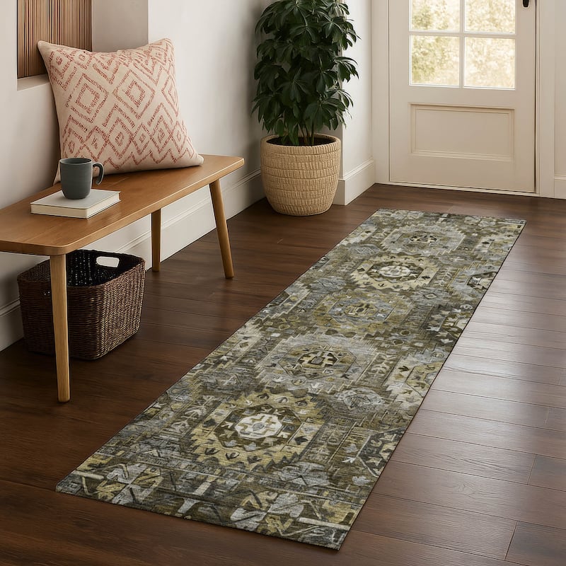 Premium Washable Super Soft Traditional Global Mayfield Rug - Mocha - 2'3" x 7'6"