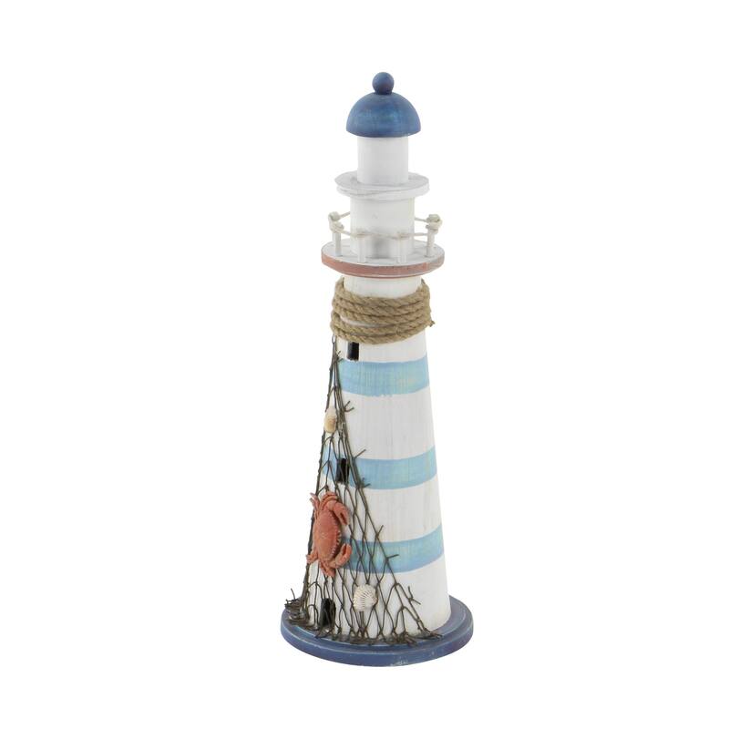 White Wood Light House Decorative Sculpture with Netting