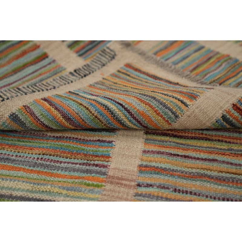 Hand Woven Oriental 100% Wool Carpet Southwestern Modern Multi-Colored Kilim Runner Rug - 9' 8'' X 2' 5''