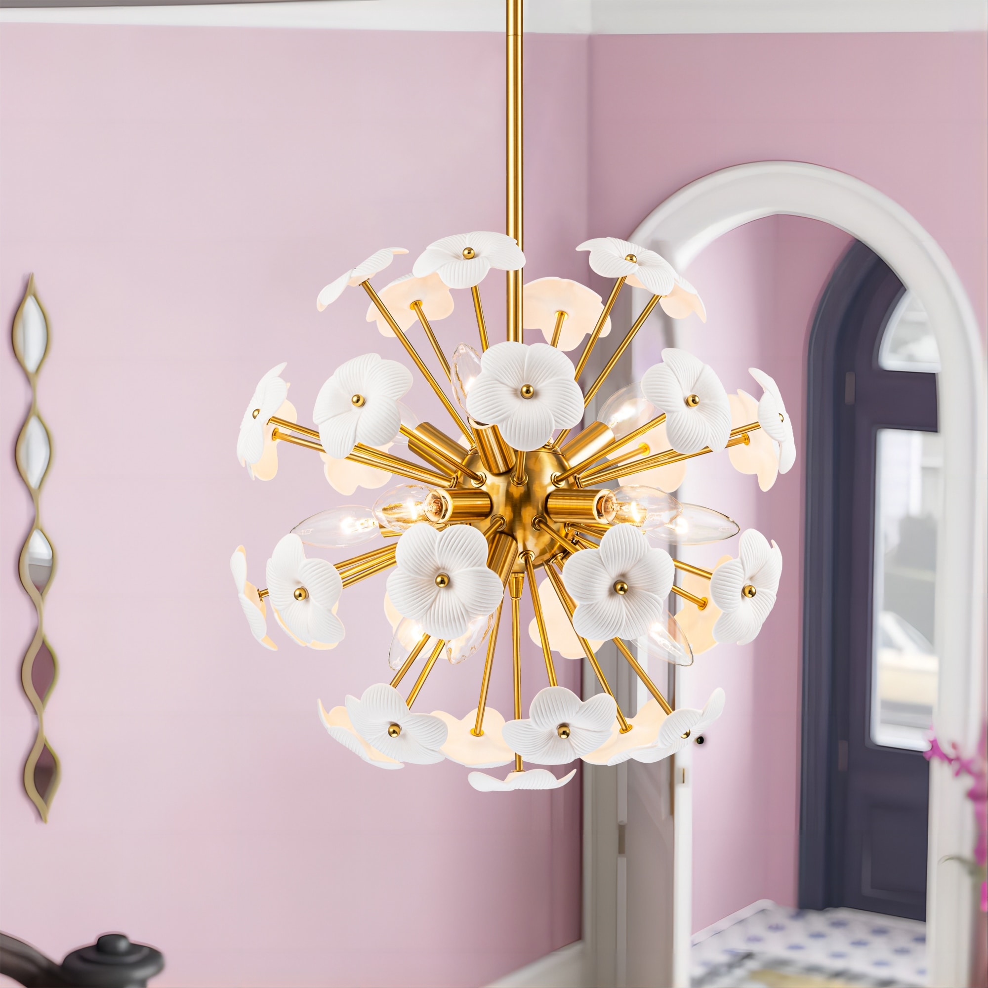 11-Light Modern Glam Linear Sputnik Pendant Light Firework Starburst Ceramic Globe Chandelier