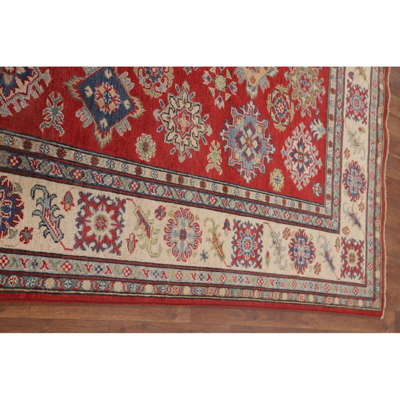 All-Over Geometric Kazak Area Rug Hand-Knotted Wool Carpet - 6'6" x 9'6"