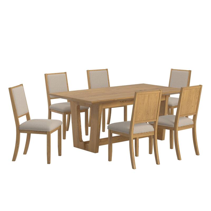 Harstad 72" Rectangular Dining Set with Boucle Fabric Chairs by iNSPIRE Q Modern - Oak