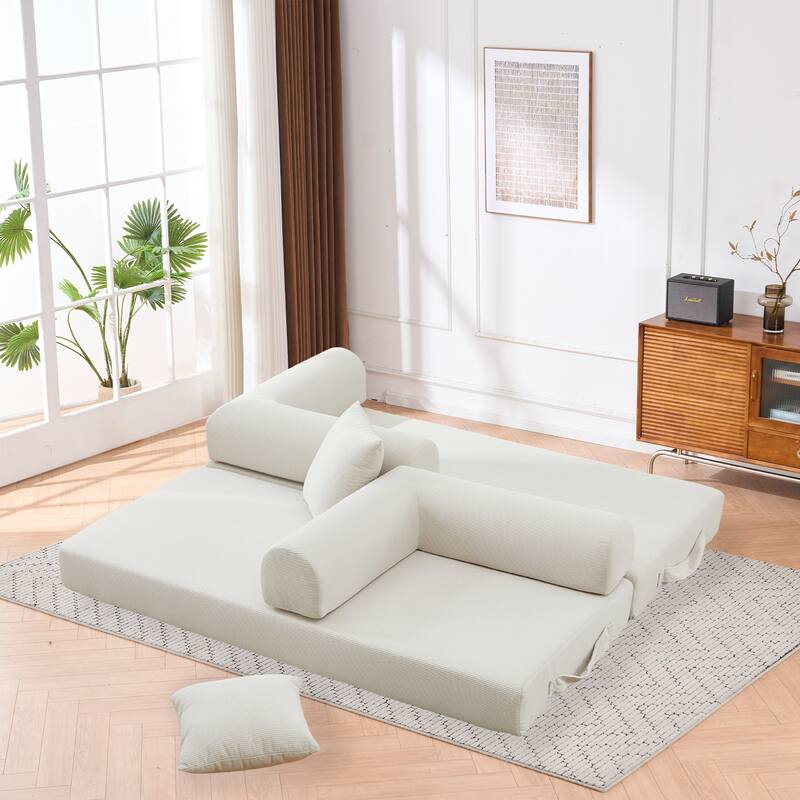 Convertible Sofa Bed, Folding Floor Couch Loveseat with Pillows, Corduroy Multi‑Mode Lounger, Sleeper Mattress