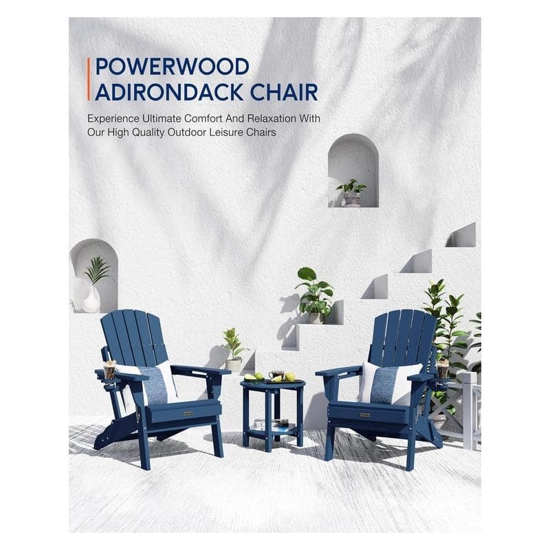WINSOON All Weather HDPE Outdoor Folding Adirondack Chair With Cup Holder,Set of 2