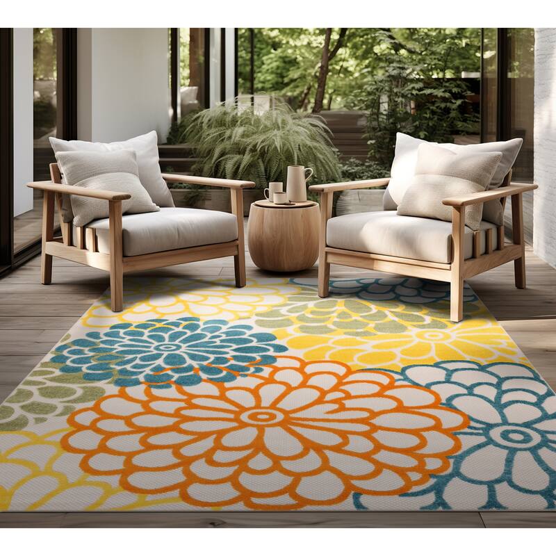 Origin Coastal Floral Indoor/Outdoor Area Rug - 7'11'' x 10'3'' - Gold/Teal