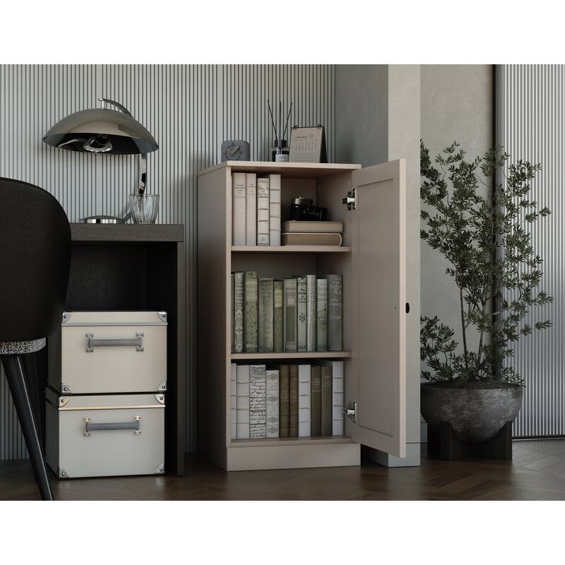 Palace Imports 100% Solid Wood 3-Shelf Bookcase with Shaker Door and Adjustable Shelves - Beige