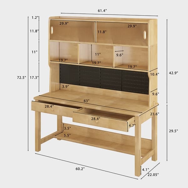 dimension image slide 1 of 3, Kids Desk with Hutch, Wood Study Table with Storage, Writing Desk