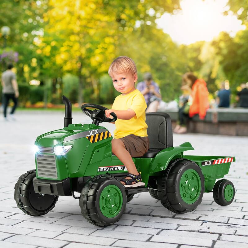 Gymax 2-in-1 Electric Toy Car 12V Kids Ride On Tractor w/ Trailer