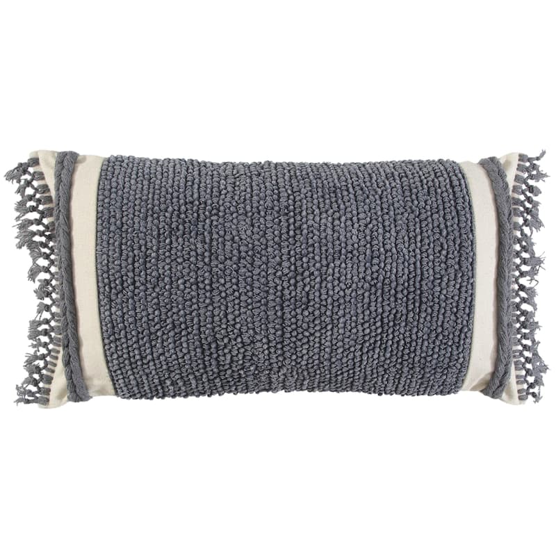 Rizzy Home Striped Macramé Throw Pillow - Grey - Polyester