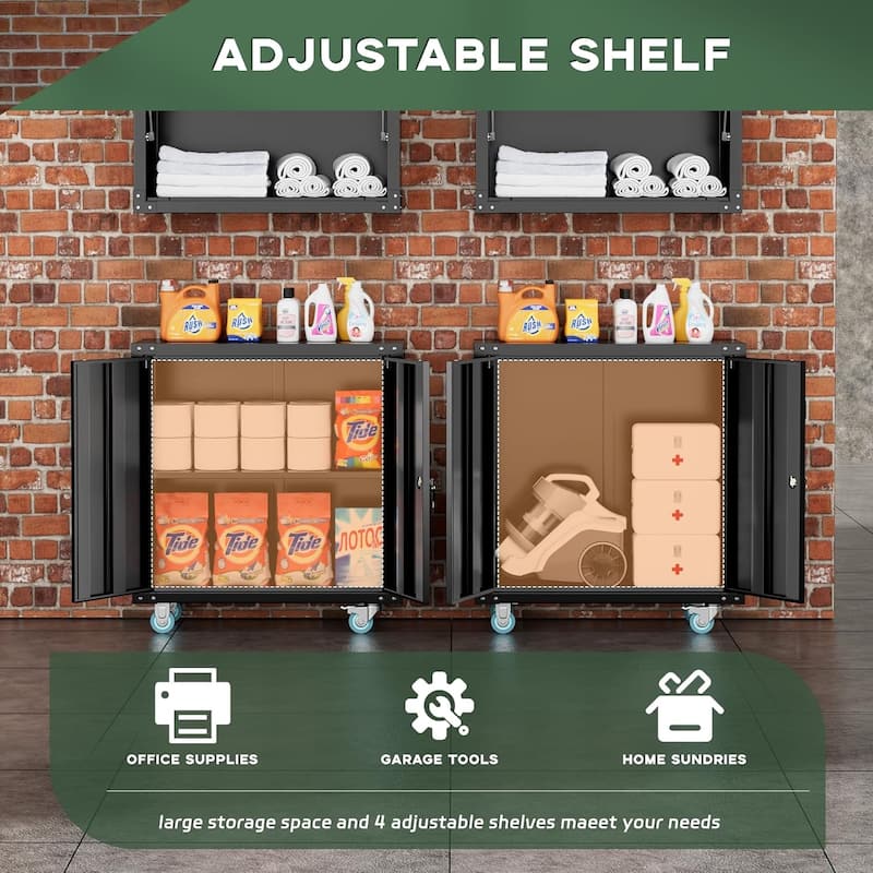 75 inch Metal Garage Storage Rolling Tool Cabinet with Locking Doors and Adjustable Shelves