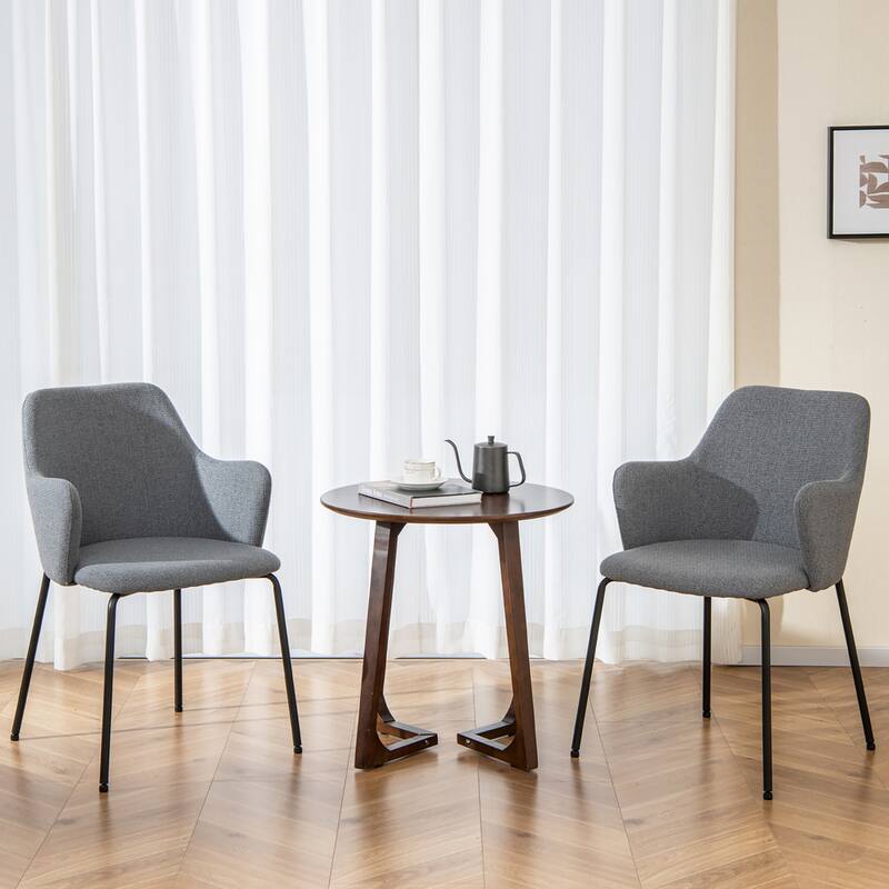 Gymax Dining Chairs Set of 2 w/ Curved Backrest Wide Seat & Armrests