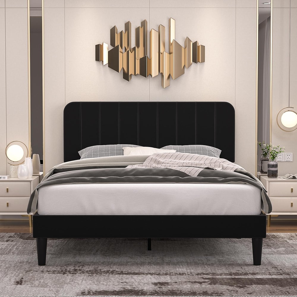 Javlergo Upholstered Bed Frames with Height-adjustable Headboard