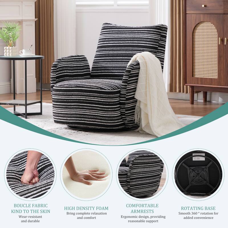 Modern Style 360°Swivel Leisure Chair Fabric Striped Armrest Swivel Chair with sand-rimmed fabric and metal bracket