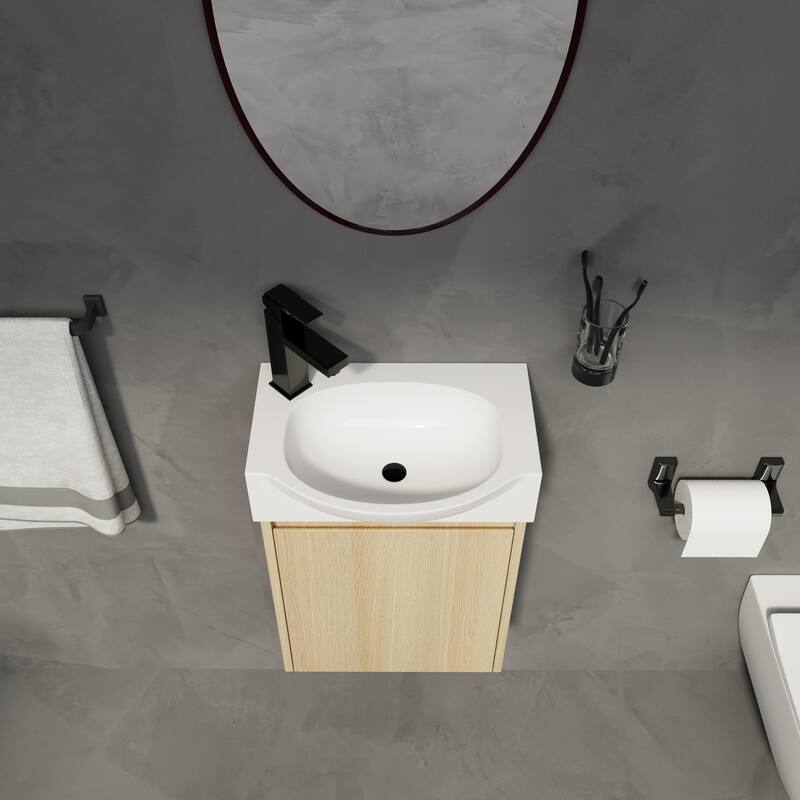 GDFStudio - Levistar Modern Wall-Mounted Bathroom Vanity with Scratch-Resistant Sink & Soft Close Door for Small Space