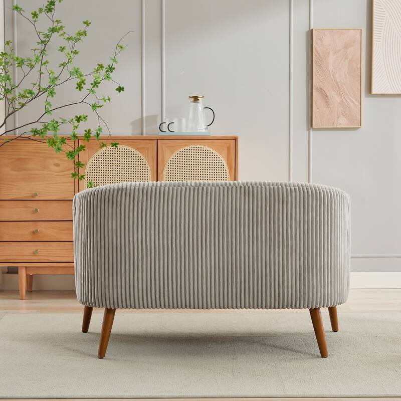 Corduroy Loveseat Couch Sofa, Upholstered Lounge Couch with Wooden Walnut Legs 2-seat Armchair for Living Room