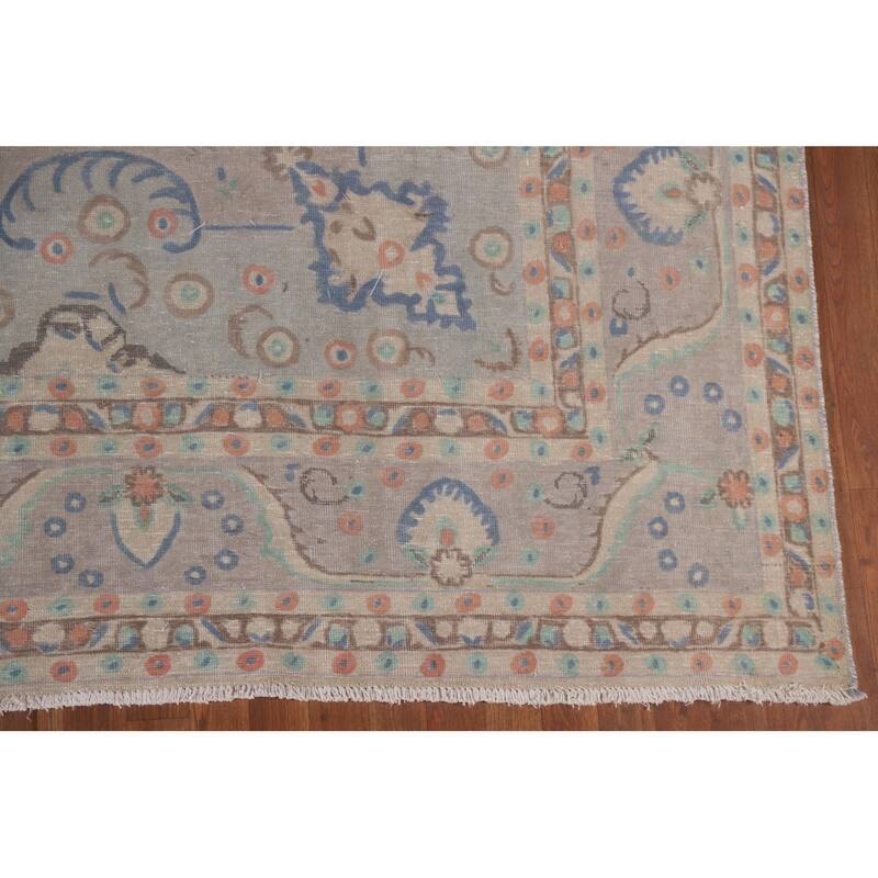 Hand Knotted Oriental 100% Wool Carpet Traditional Floral Beige & Ivories Tabriz Area Rug - 13' 3'' X 9' 10''