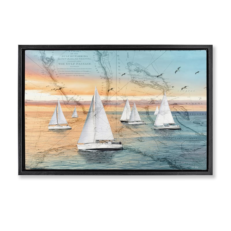 Stupell Nautical Ships & Vintage Map Framed Floater Canvas Wall Art Design By Amber Sterling - 25 x 17 - Black
