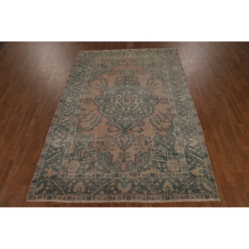 Vintage Tabriz Persian Area Rug Handmade Traditional Wool Carpet - 6'7" x 9'7"