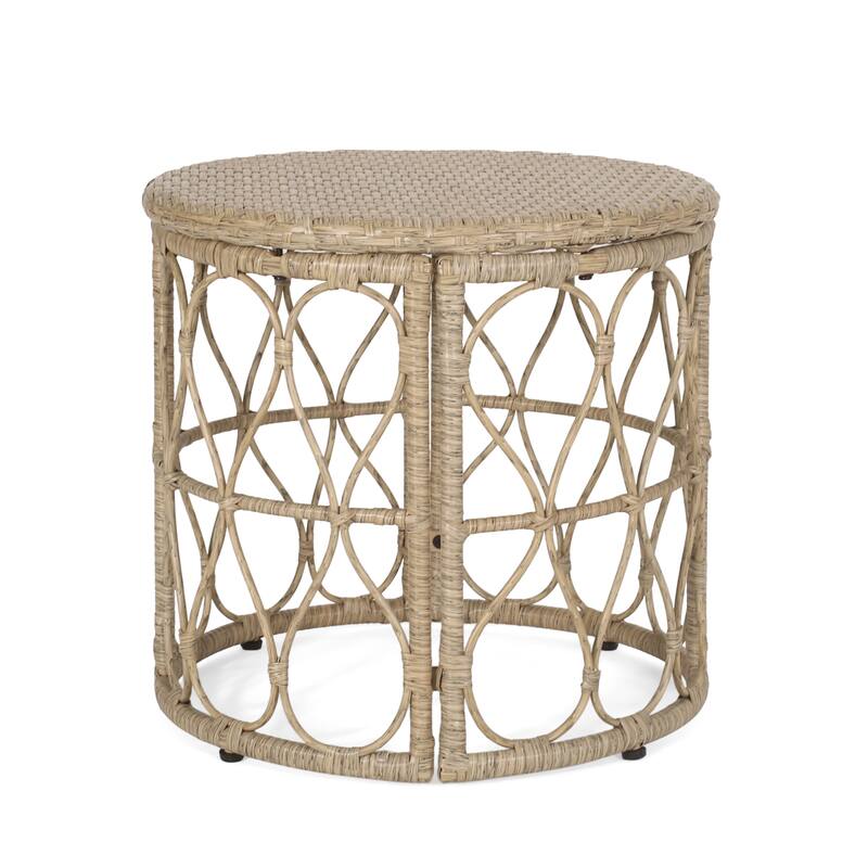 Roomfitters Bruce Outdoor Wicker Side Table with Looped Design, Boho Patio Accent Table