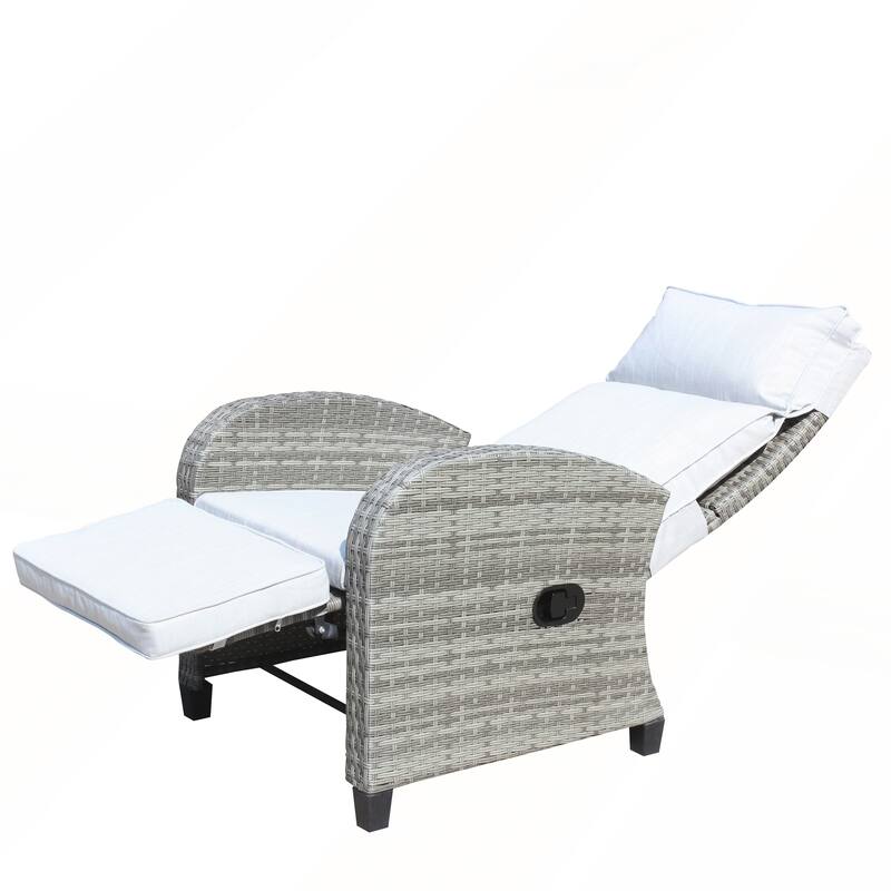 Outdoor Wicker Recliner Chair with Adjustable Backrest and Armrests