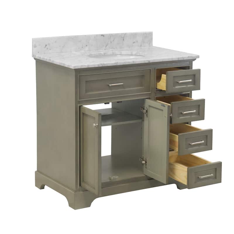 KitchenBathCollection Aria 36" Bathroom Vanity with Carrara Marble Top