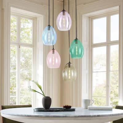 5-Light Modern Cluster Black Pendant Light with Glass Shade