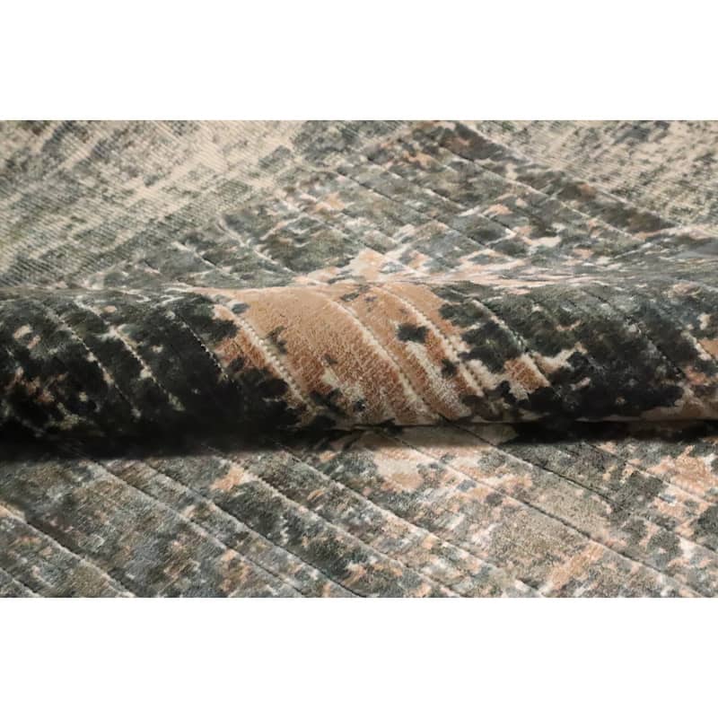 Hand Knotted Oriental Viscose Silk Carpet Modern Abstract Greys & Charcoal Abstract Area Rug - 7' 8'' X 5' 7''
