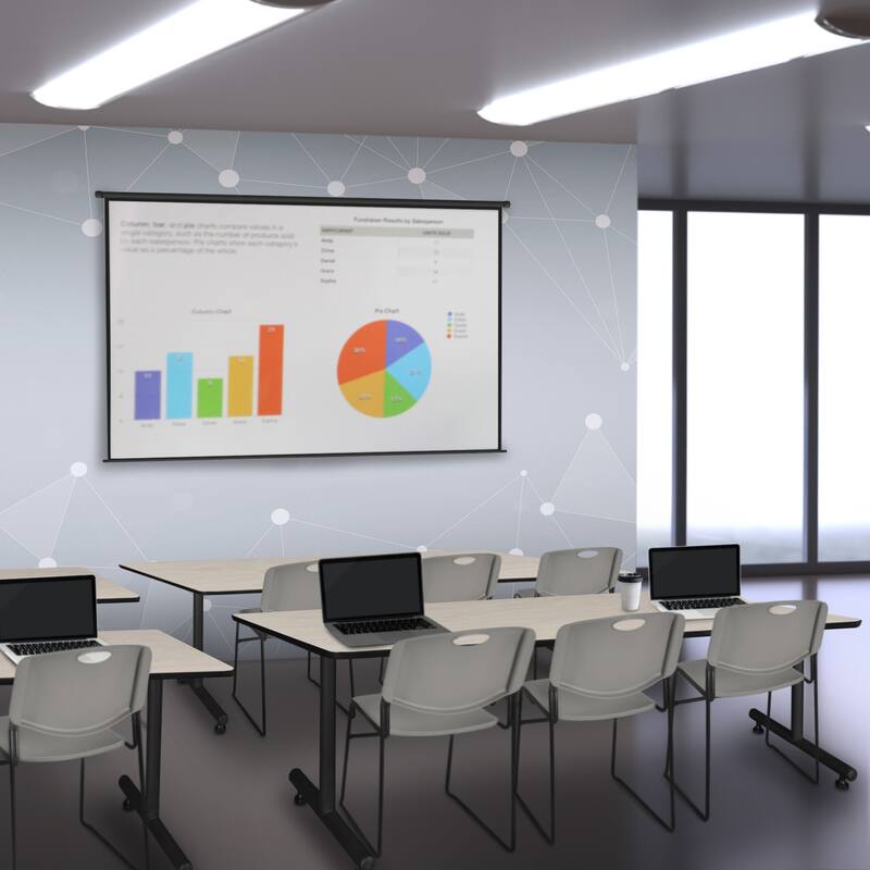 84" x 24" Training Table- Maple & 3 Stack Chairs- Grey - 84 x 24 inches