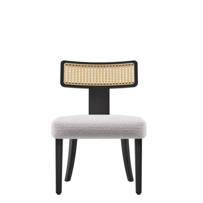 Rattan Dining Chairs Set of 2, Fabric Upholstered Kitchen Side Chairs, Armless Accent Chair with Curved Backrest