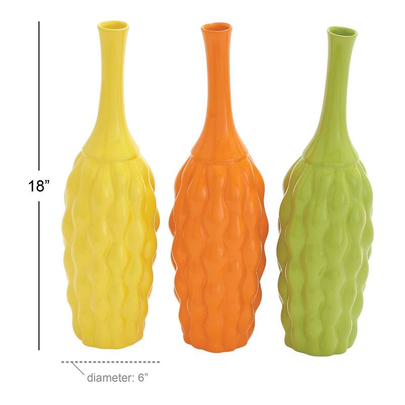 Multi Colored Ceramic Decorative Vase (Set of 3) - 5W x 5L x 18H