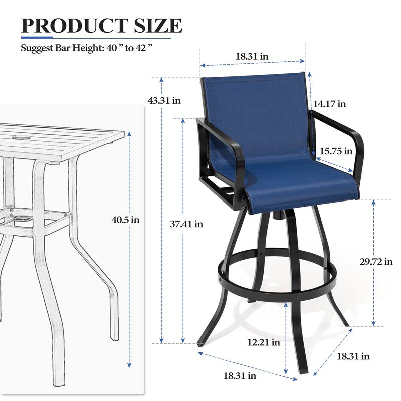 Outdoor Indoor All-weather Swivel Barstool Patio Bar Stools (Set of 2) - See Picture