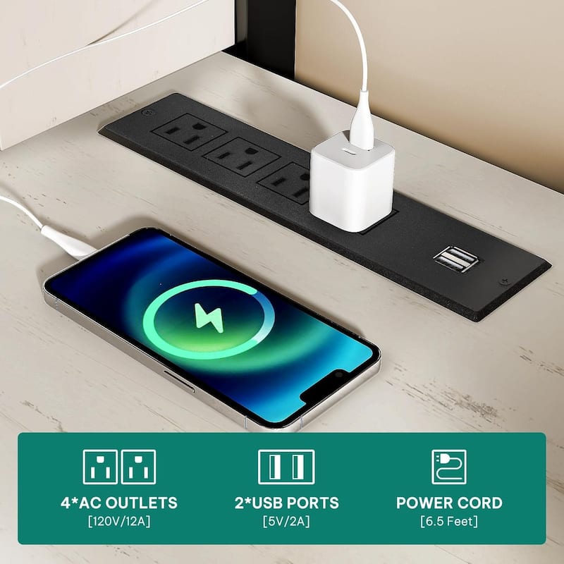 Moasis 54" Farmhouse LED TV Stand with Storage Shelves and Power Outlets