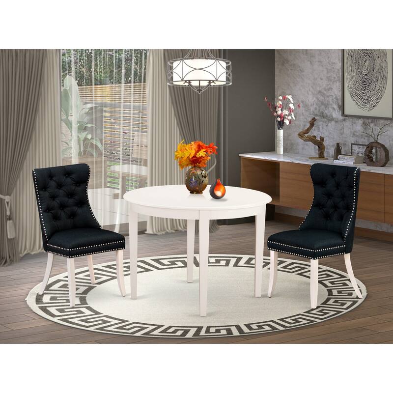 East West Furniture Dining Table Set Includes a Round Kitchen Table and Padded Parson Chairs, Linen White (Pieces Options) - BODA3-WHI-24