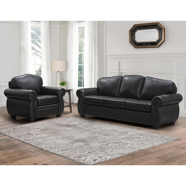 Abbyson Richfield Brown Top Grain Leather 2 Piece Living Room Set. Opens flyout.