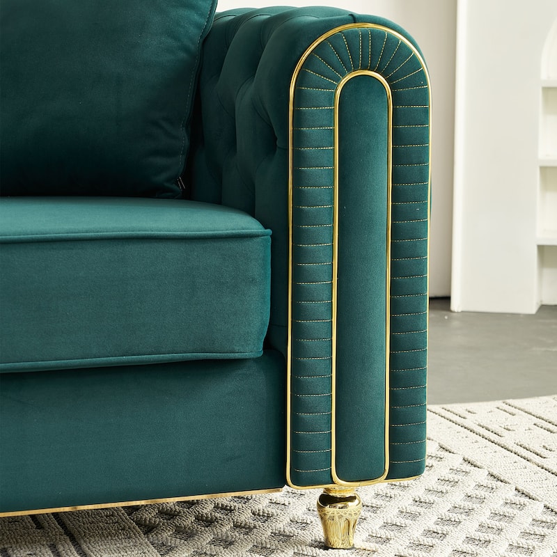 Green Accent Couch 3-Seater Sofa Couch with Pillows, Vintage Settee Lounge Sofa Couch for Living Room