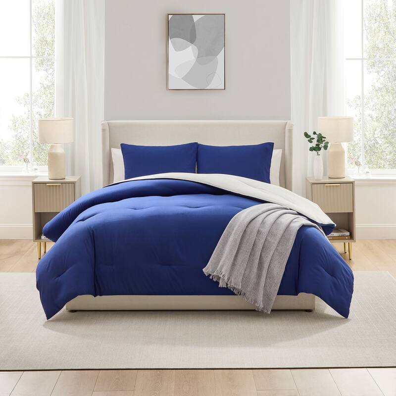 Empyrean Modern Reversible Comforter - Blue gray/warm beige - Queen