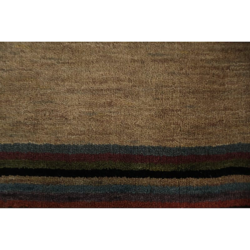 Hand Knotted Oriental 100% Wool Carpet Modern Stripe Brown Nepalese Area Rug - 5' 7'' X 3' 6''